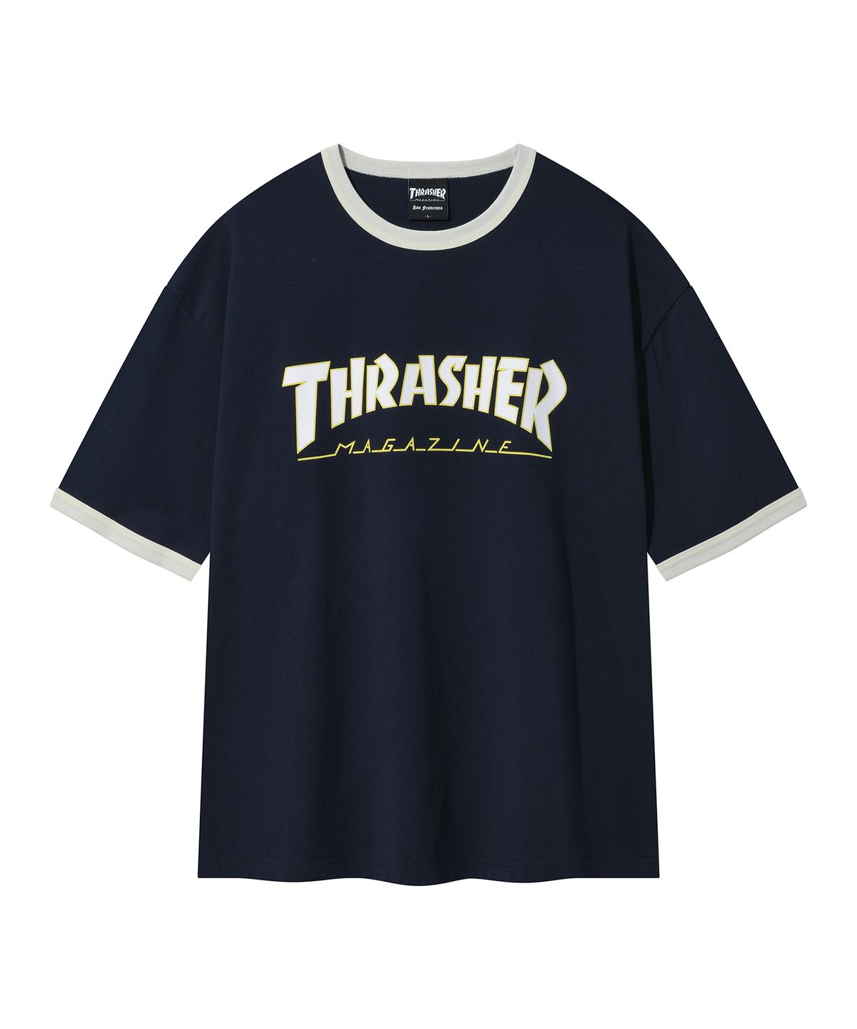 트레셔(THRASHER) 매거진 링거 반팔 티셔츠 다크 네이비