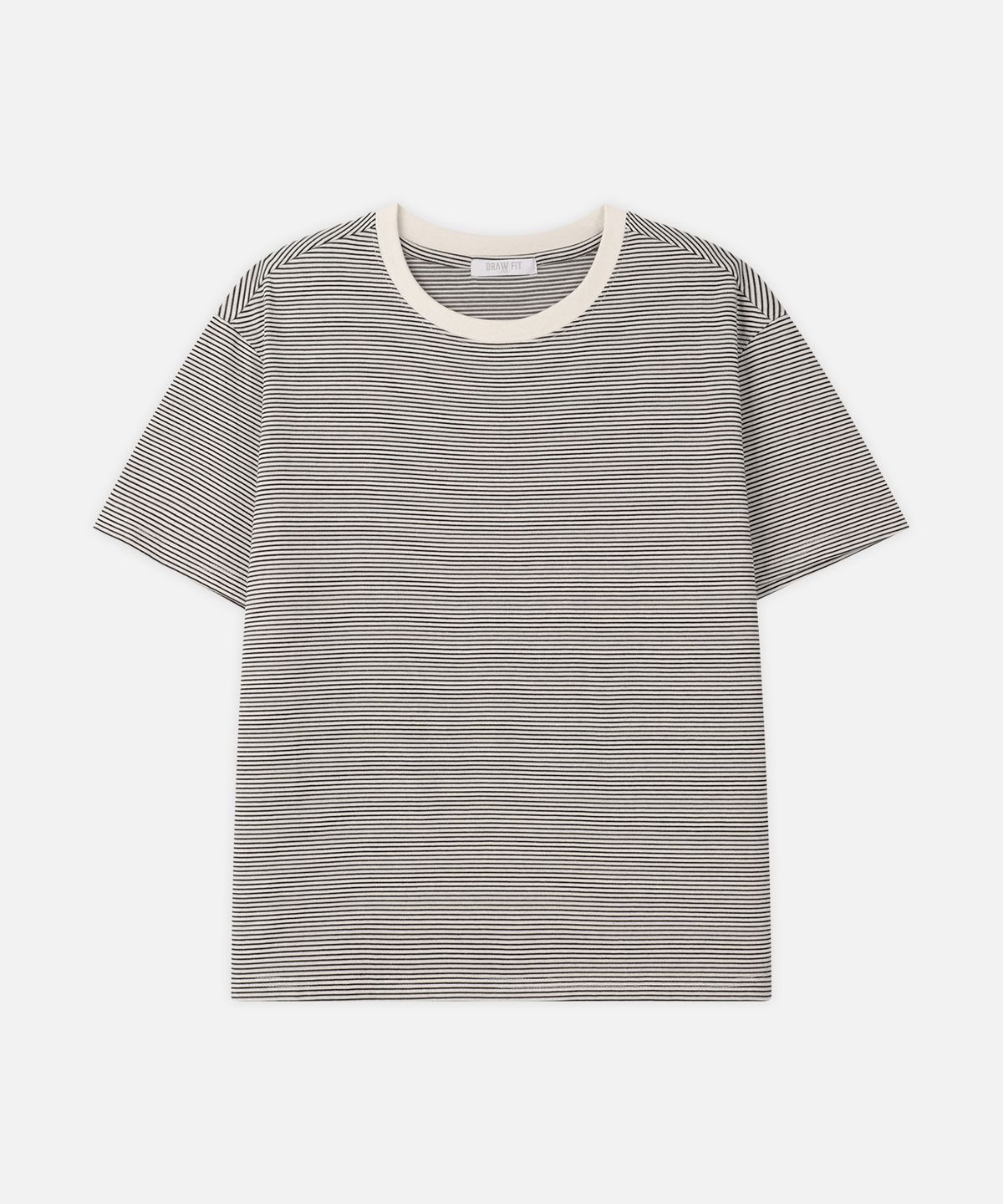 드로우핏(DRAW FIT) 헤일 코튼 크롭 하프 스트라이프 티셔츠 [WHITE]