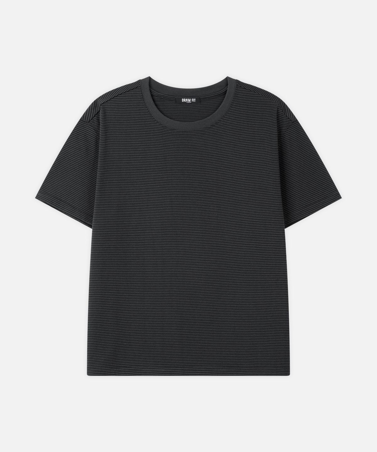 드로우핏(DRAW FIT) 헤일 코튼 크롭 하프 스트라이프 티셔츠 [CHARCOAL]