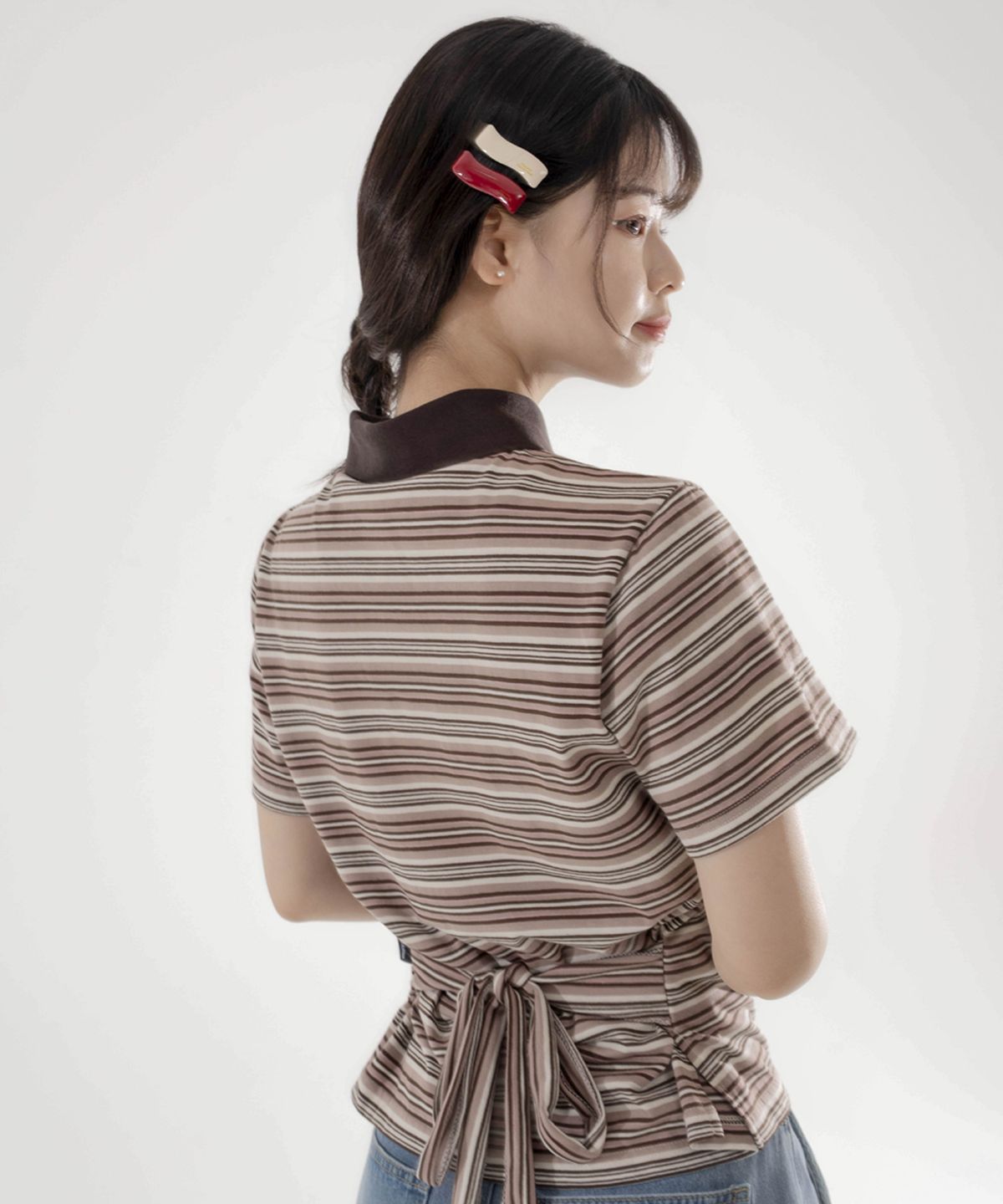 쿨키튼(KOOLKITTEN) Koolkitten Stripe Ribbon Polo T-Shirts