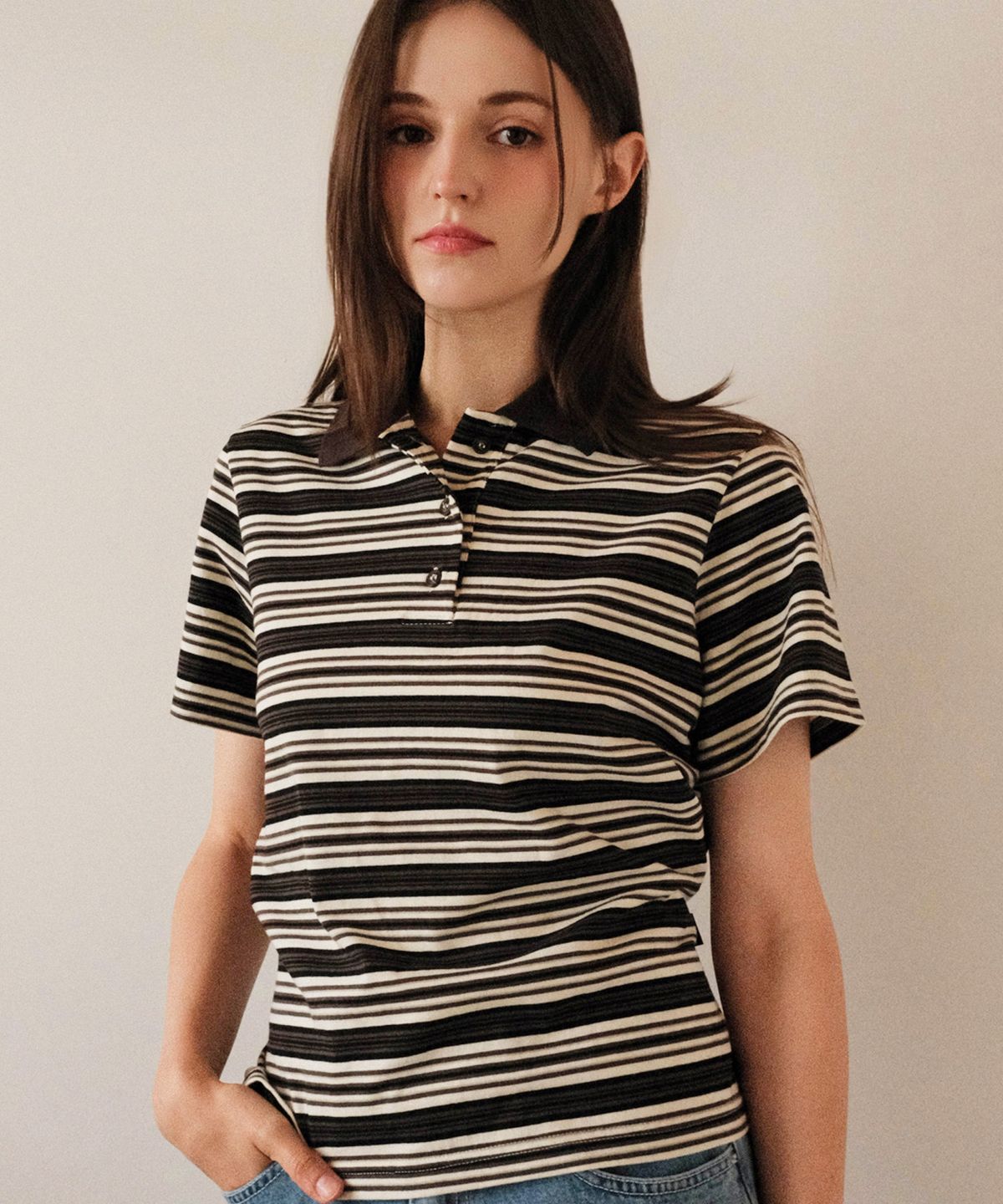 쿨키튼(KOOLKITTEN) Koolkitten Stripe Ribbon Polo T-Shirts