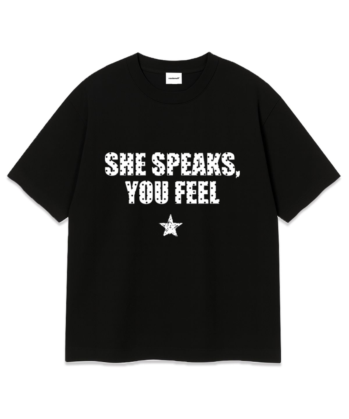 랜덤오프(RANDOMOFF) SHE LETTERING DOT OVER FIT T-SHIRT (2color)