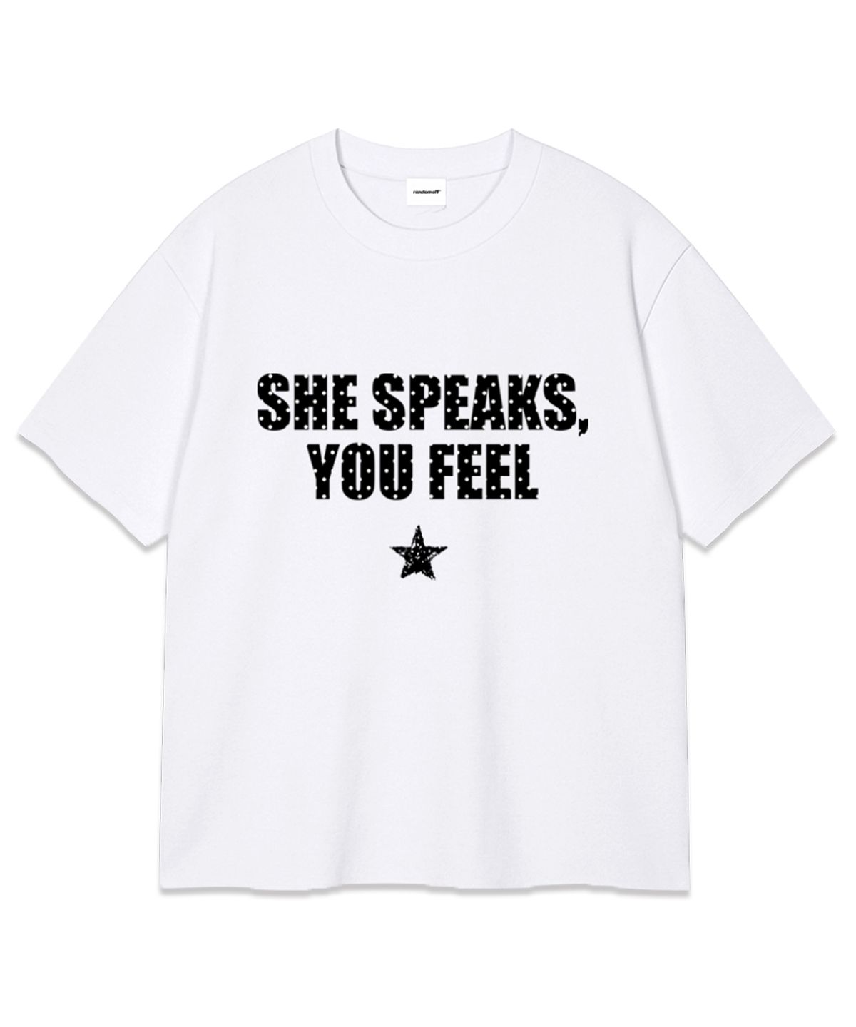 랜덤오프(RANDOMOFF) SHE LETTERING DOT OVER FIT T-SHIRT (2color)