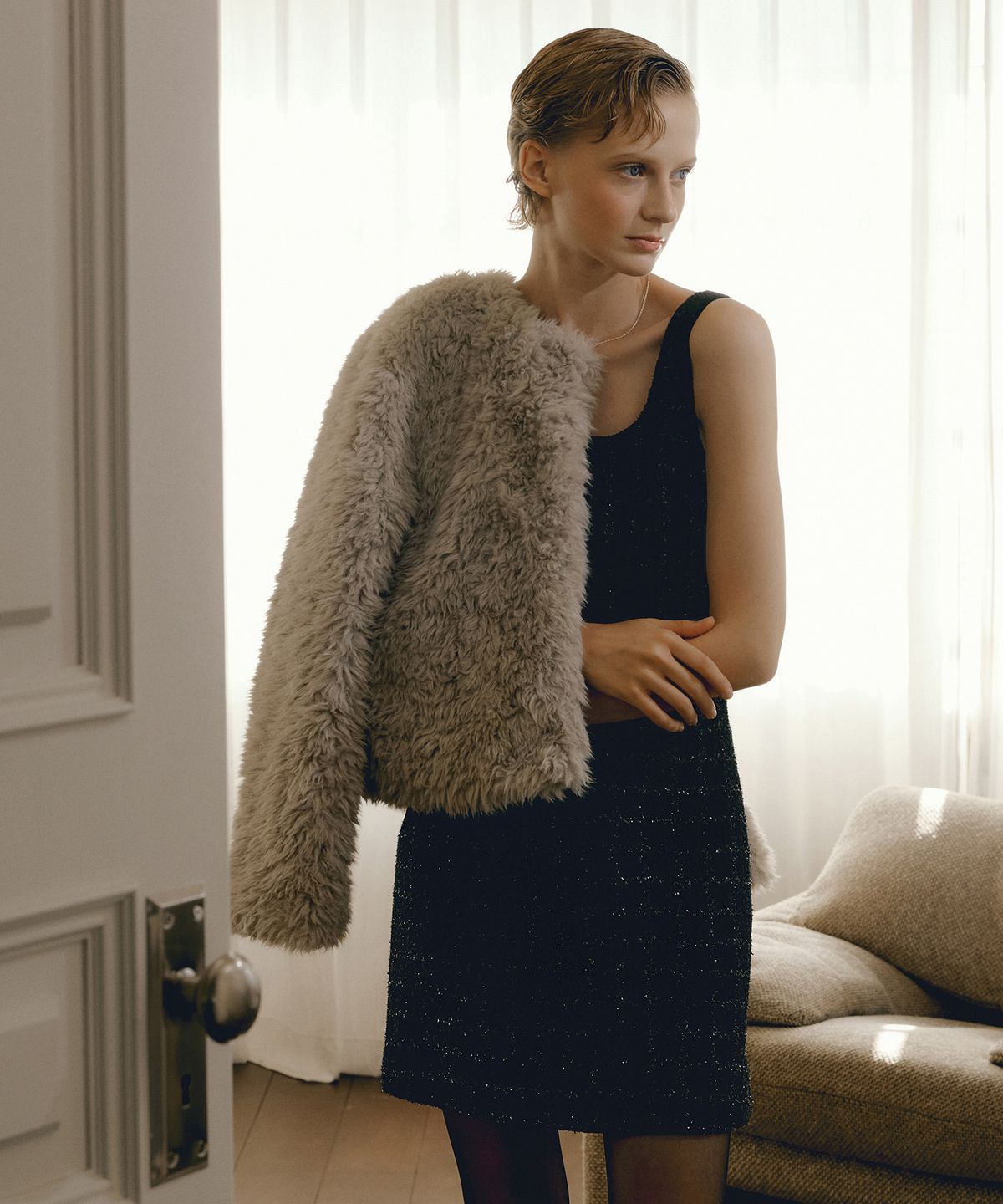 오떼뜨(OCTETTE) GLAM PEARL TWEED MINI OPS_BLACK