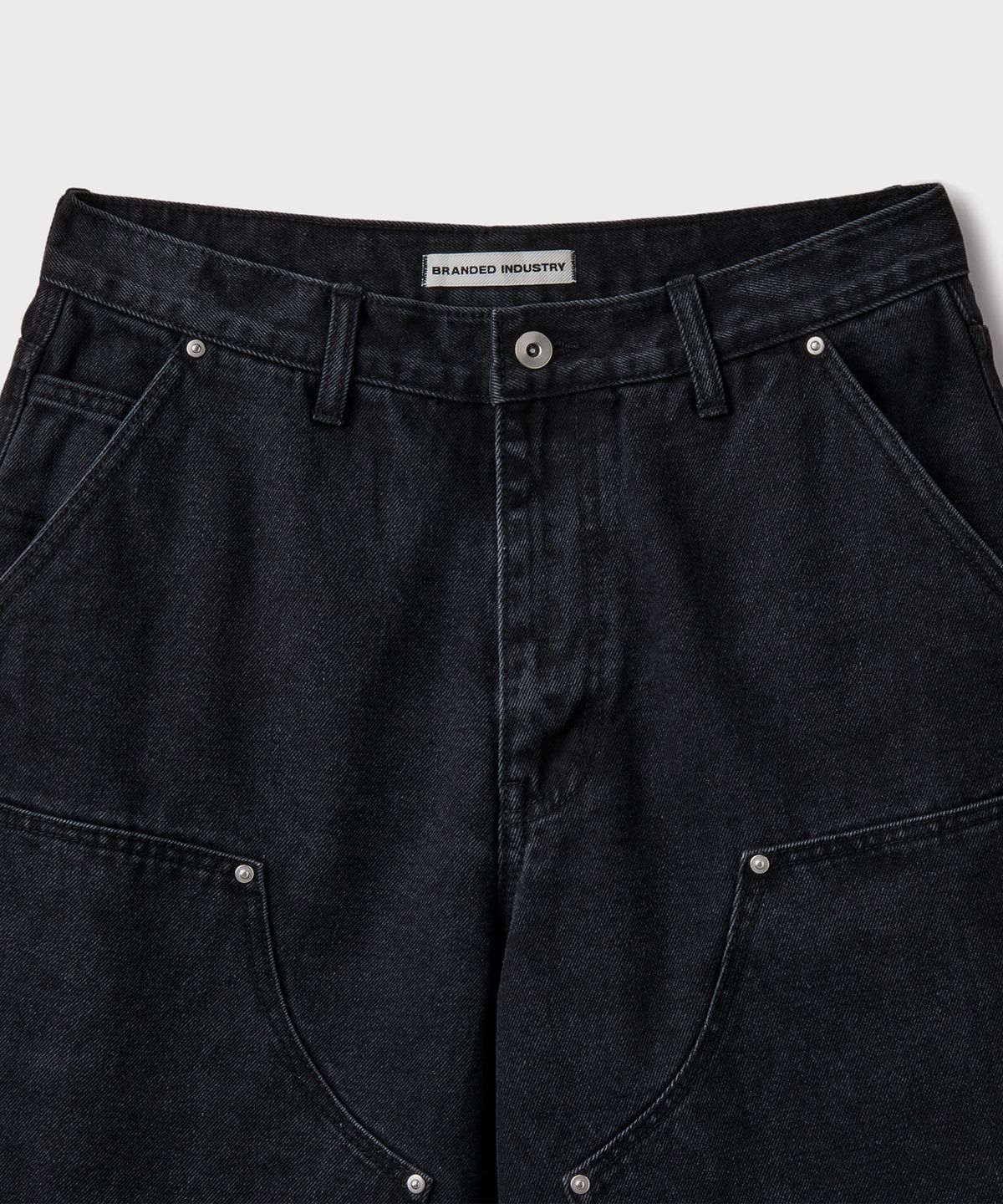브랜디드(BRANDED) DOUBLE KNEE CARPENTER DENIM SHORTS [WASHED BLACK]