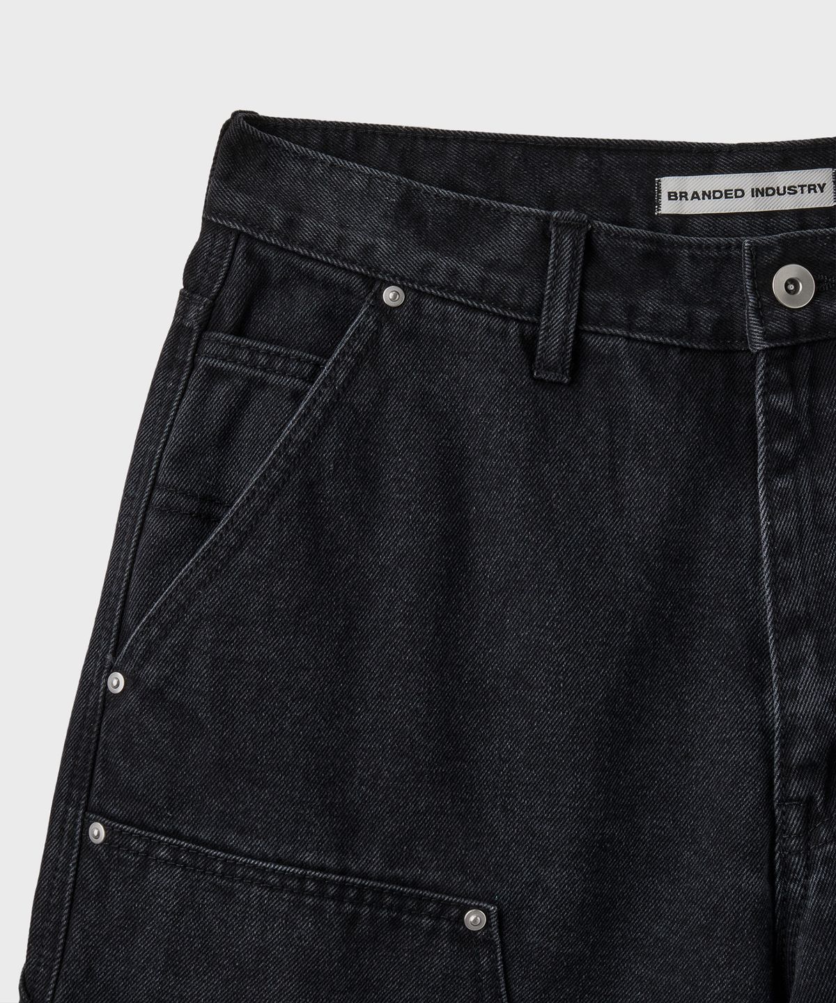 브랜디드(BRANDED) DOUBLE KNEE CARPENTER DENIM SHORTS [WASHED BLACK]