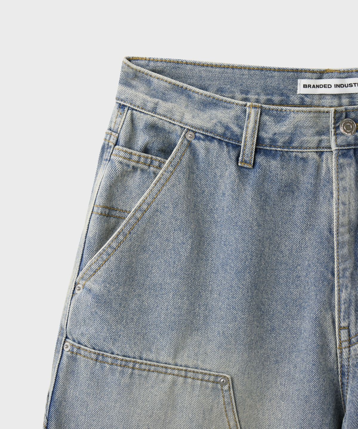 브랜디드(BRANDED) DOUBLE KNEE CARPENTER DENIM SHORTS [LIGHT BLUE]