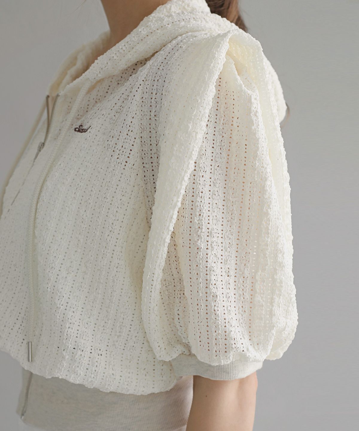 슬로우롤리(SLOWLOLLI) Punching knit hoodie zip-up