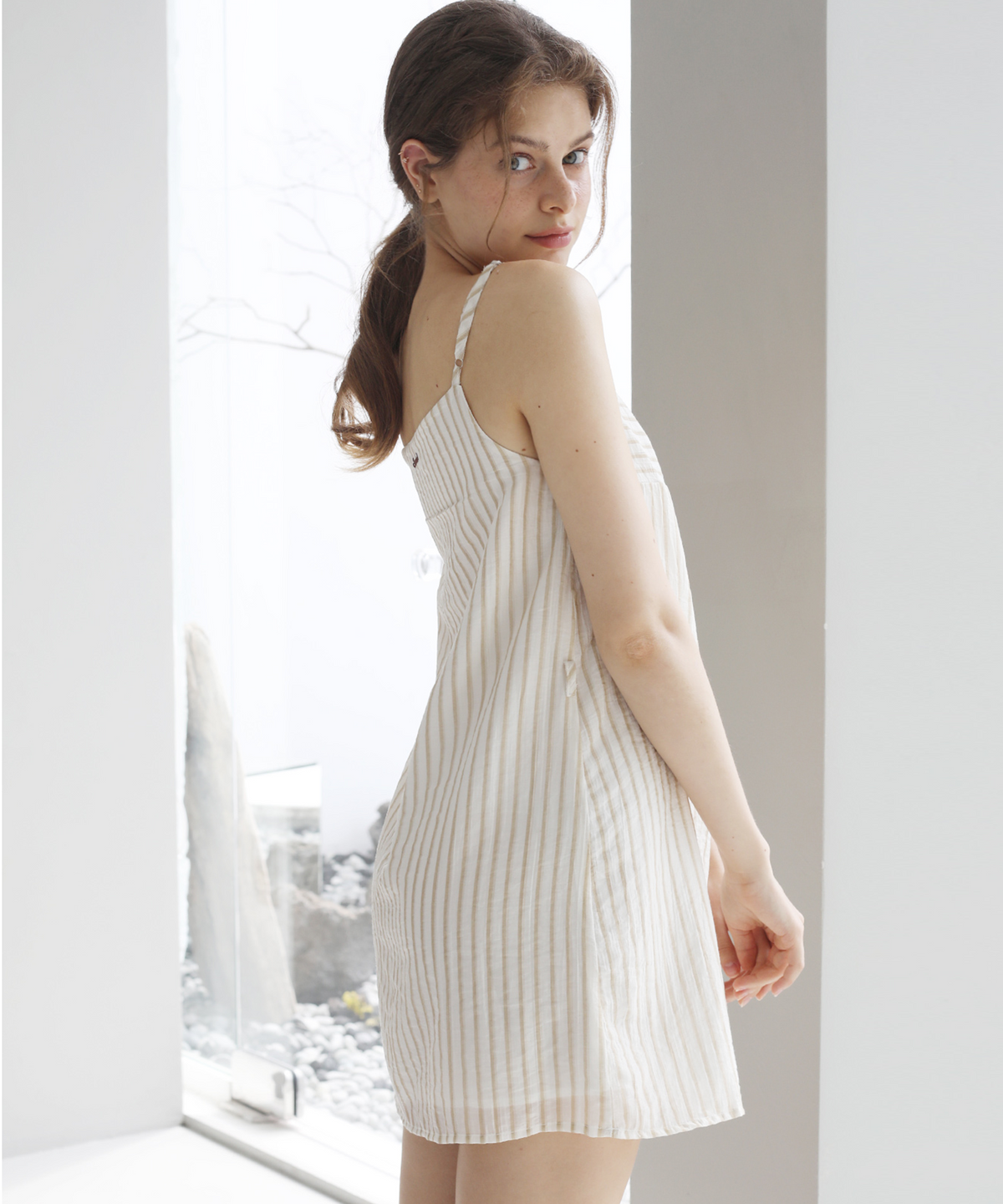 슬로우롤리(SLOWLOLLI) Stripe babydoll mini dress_3 Colors