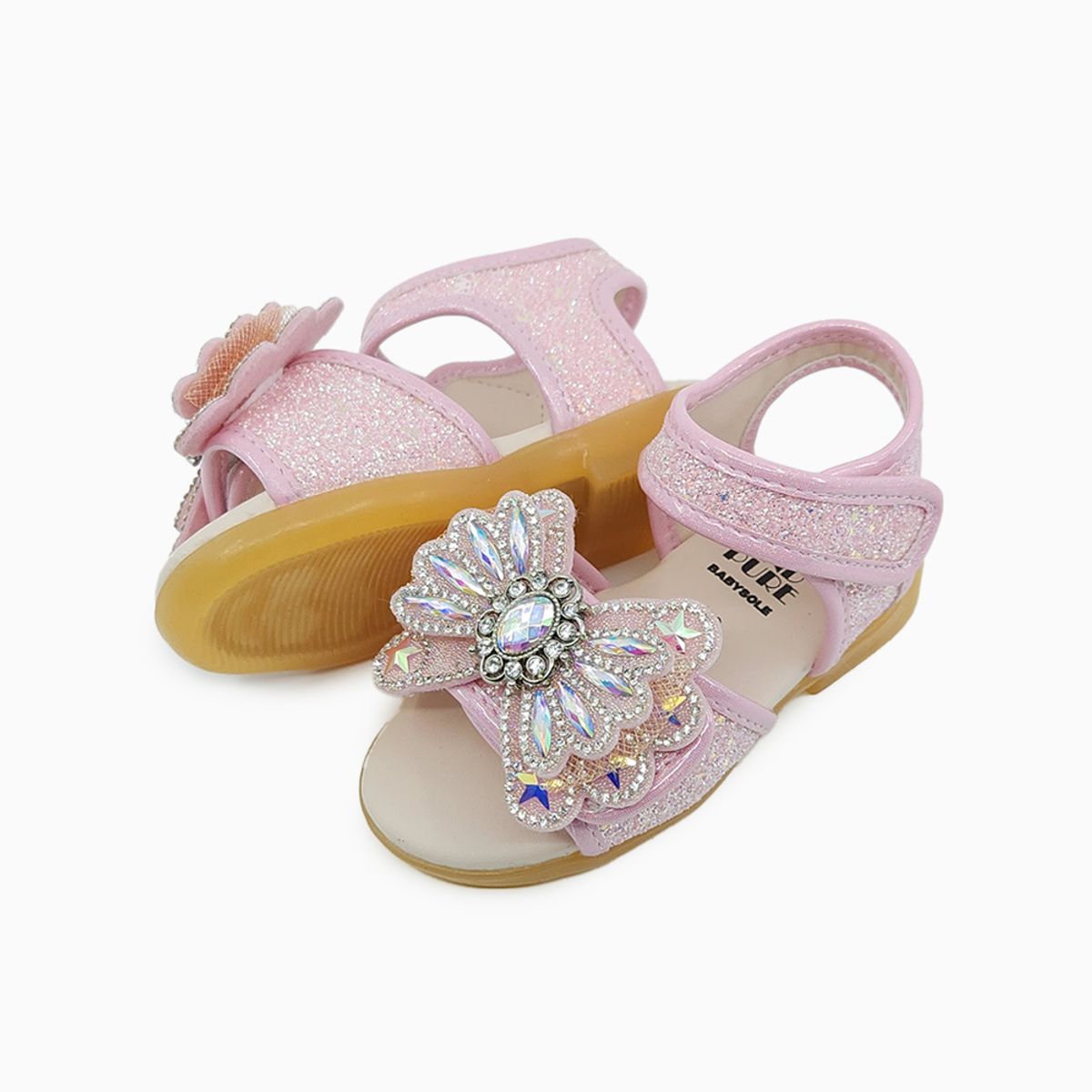 베이비솔(BABYSOLE) 크리스탈리본LED샌들