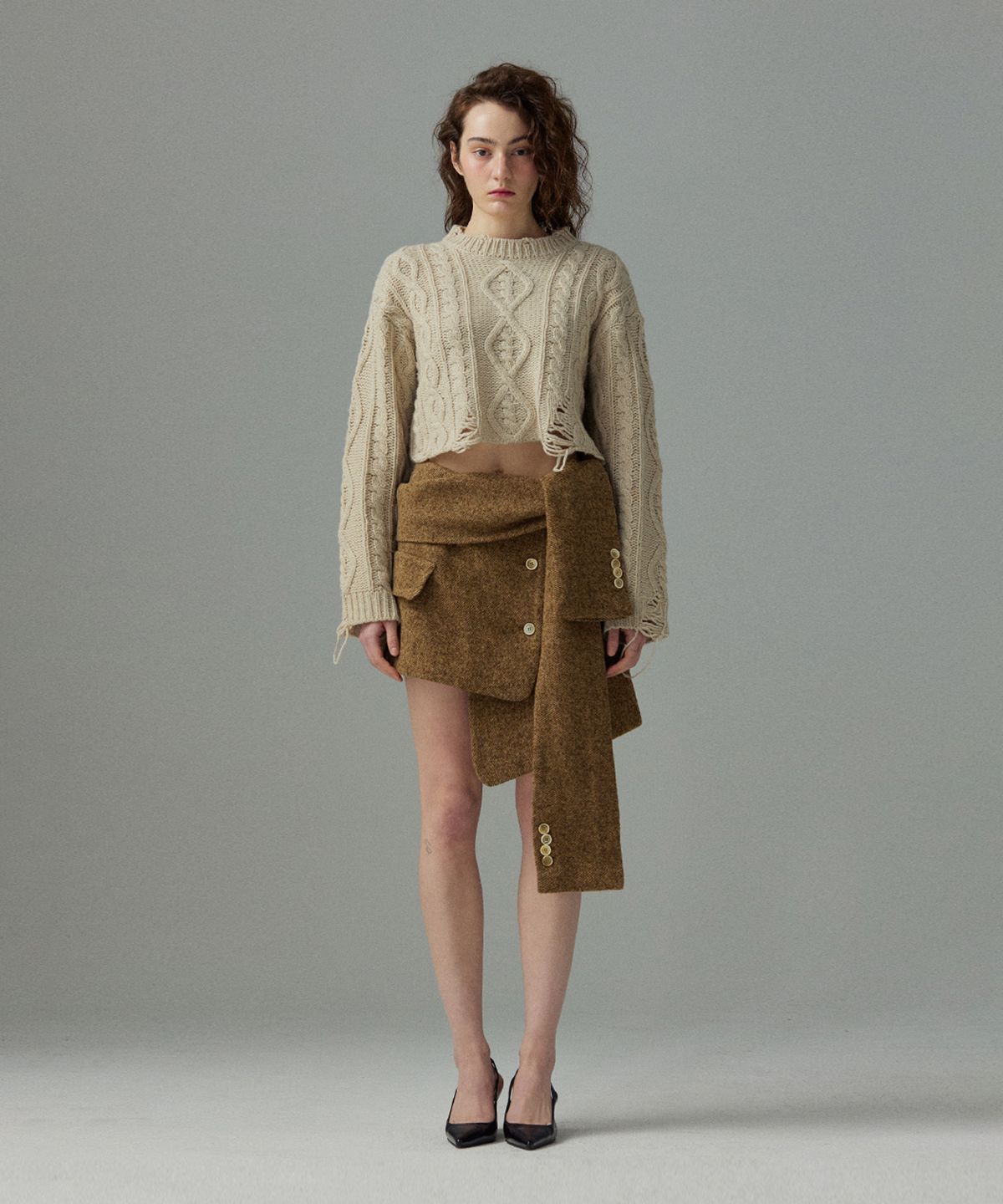 므아므(MMAM) Tweed layered cover-up skirt