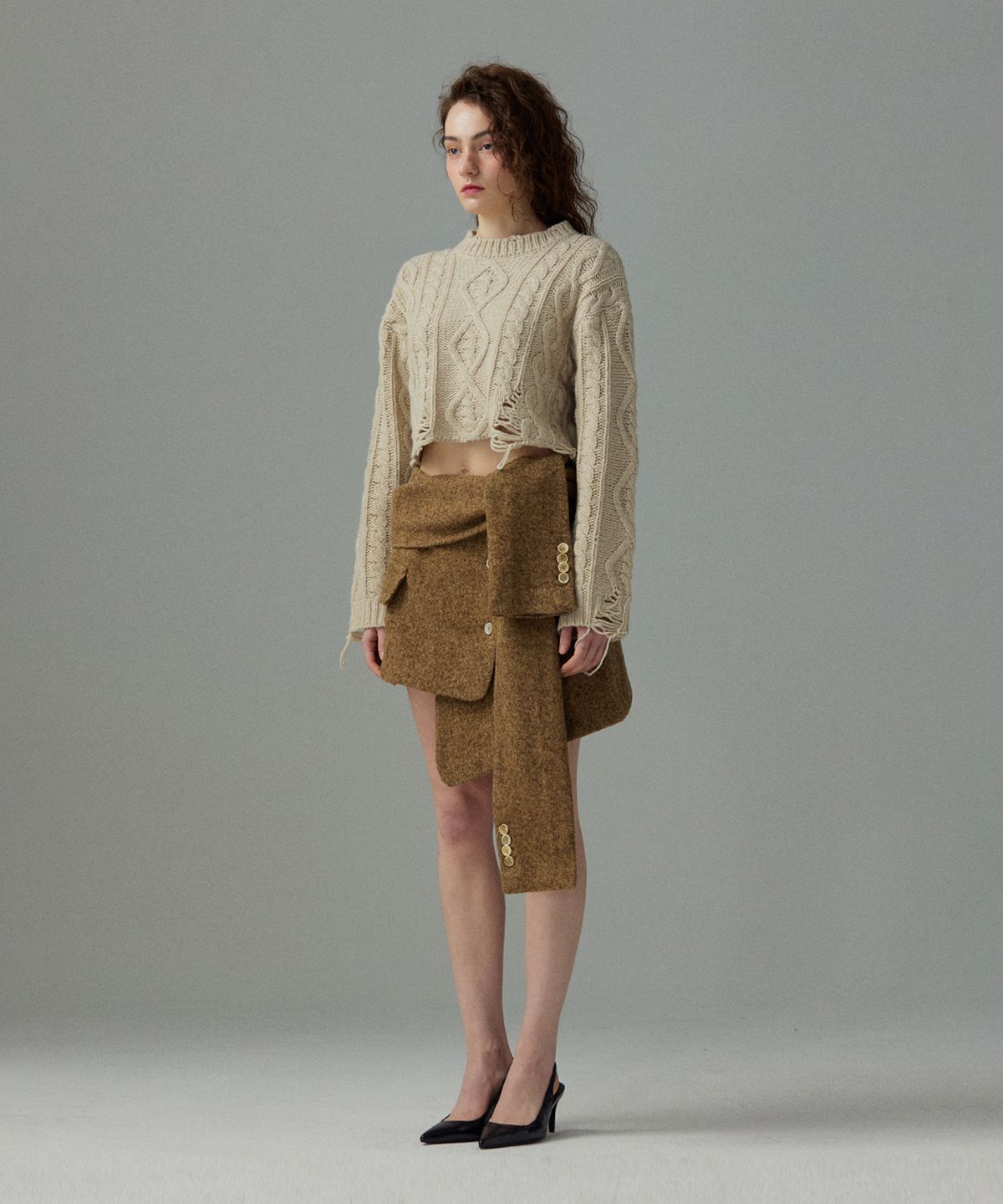므아므(MMAM) Tweed layered cover-up skirt