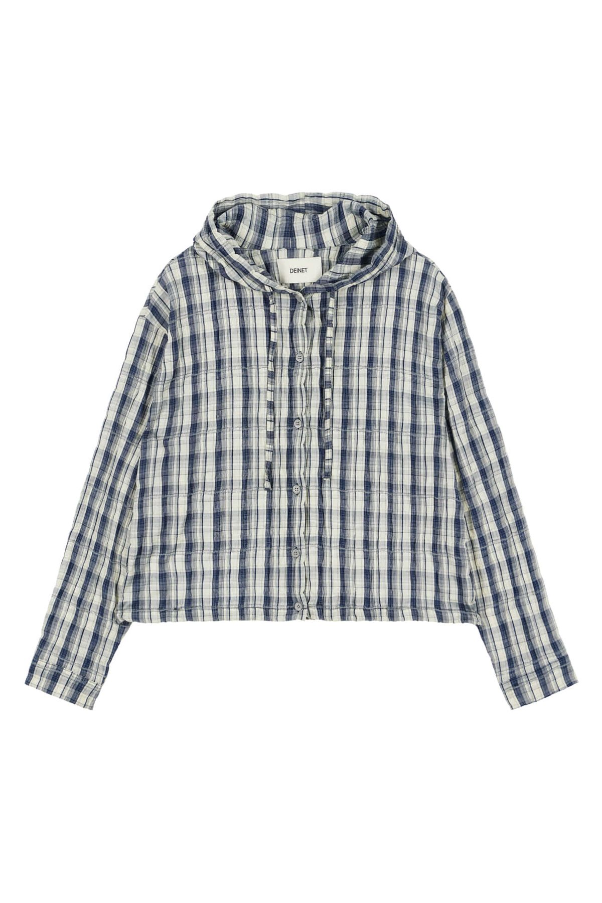 다이닛(DEINET) DEINET BACK LOGO CHECK HOODIE SHIRTS IN NAVY