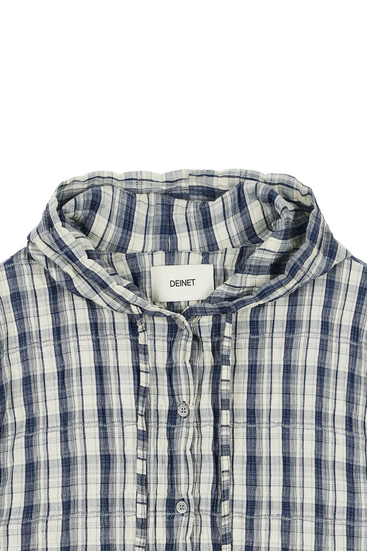 다이닛(DEINET) DEINET BACK LOGO CHECK HOODIE SHIRTS IN NAVY