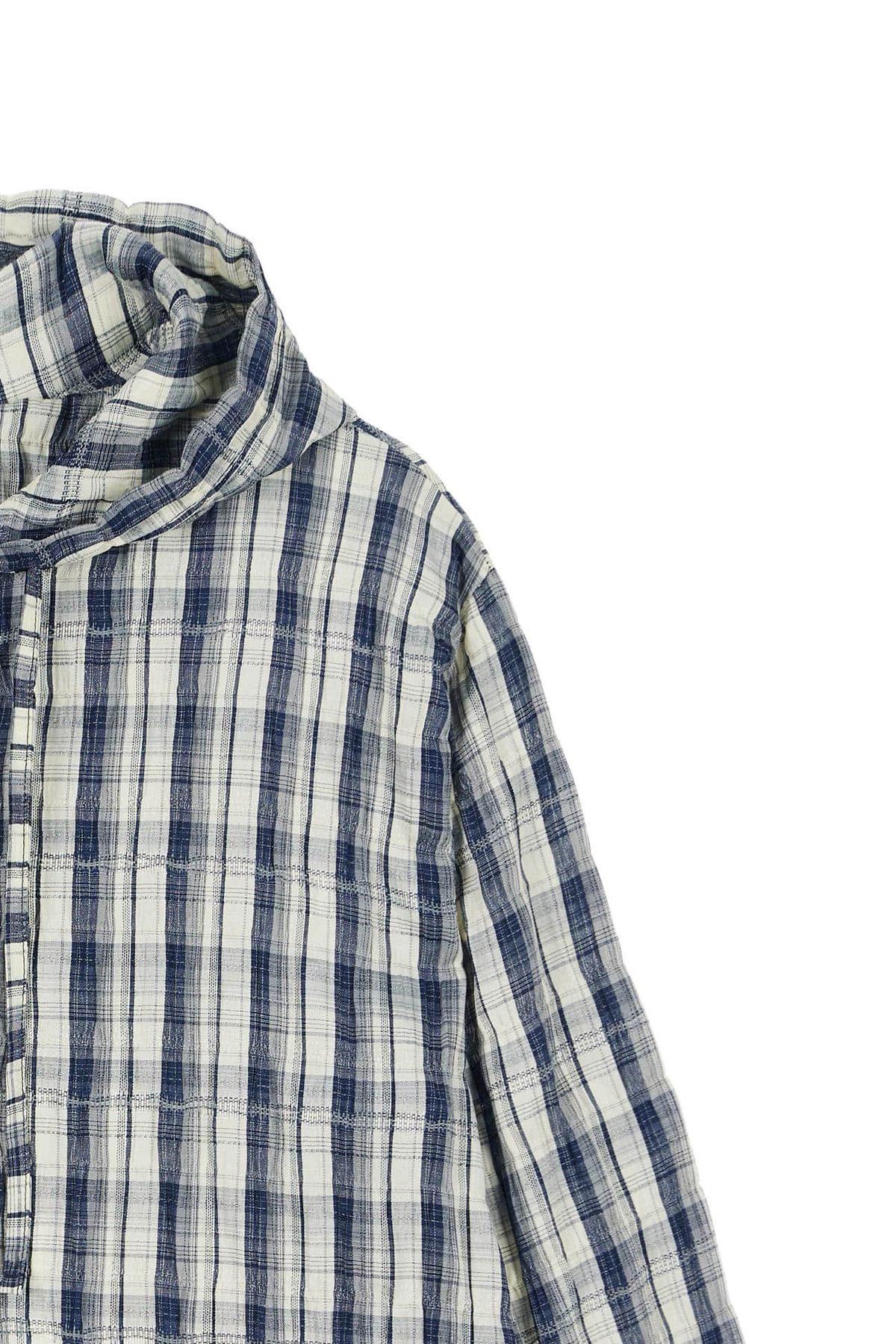 다이닛(DEINET) DEINET BACK LOGO CHECK HOODIE SHIRTS IN NAVY