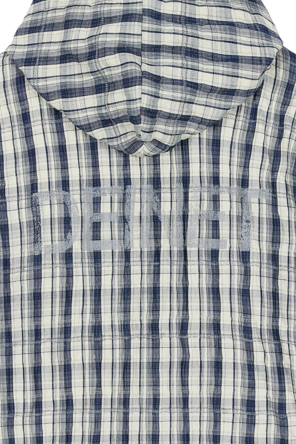 다이닛(DEINET) DEINET BACK LOGO CHECK HOODIE SHIRTS IN NAVY