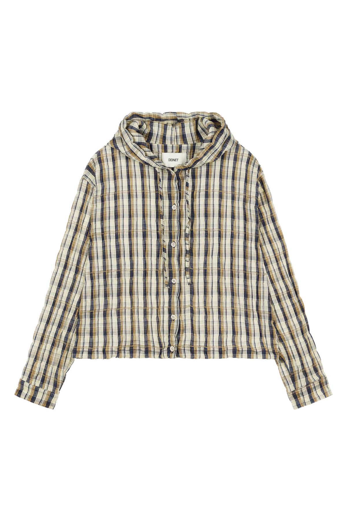 다이닛(DEINET) DEINET BACK LOGO CHECK HOODIE SHIRTS IN BROWN