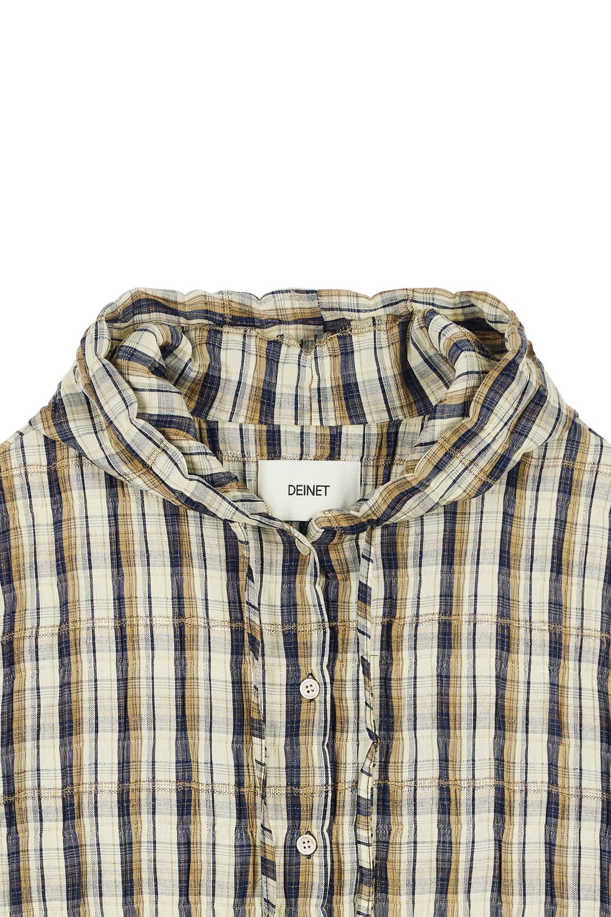 다이닛(DEINET) DEINET BACK LOGO CHECK HOODIE SHIRTS IN BROWN