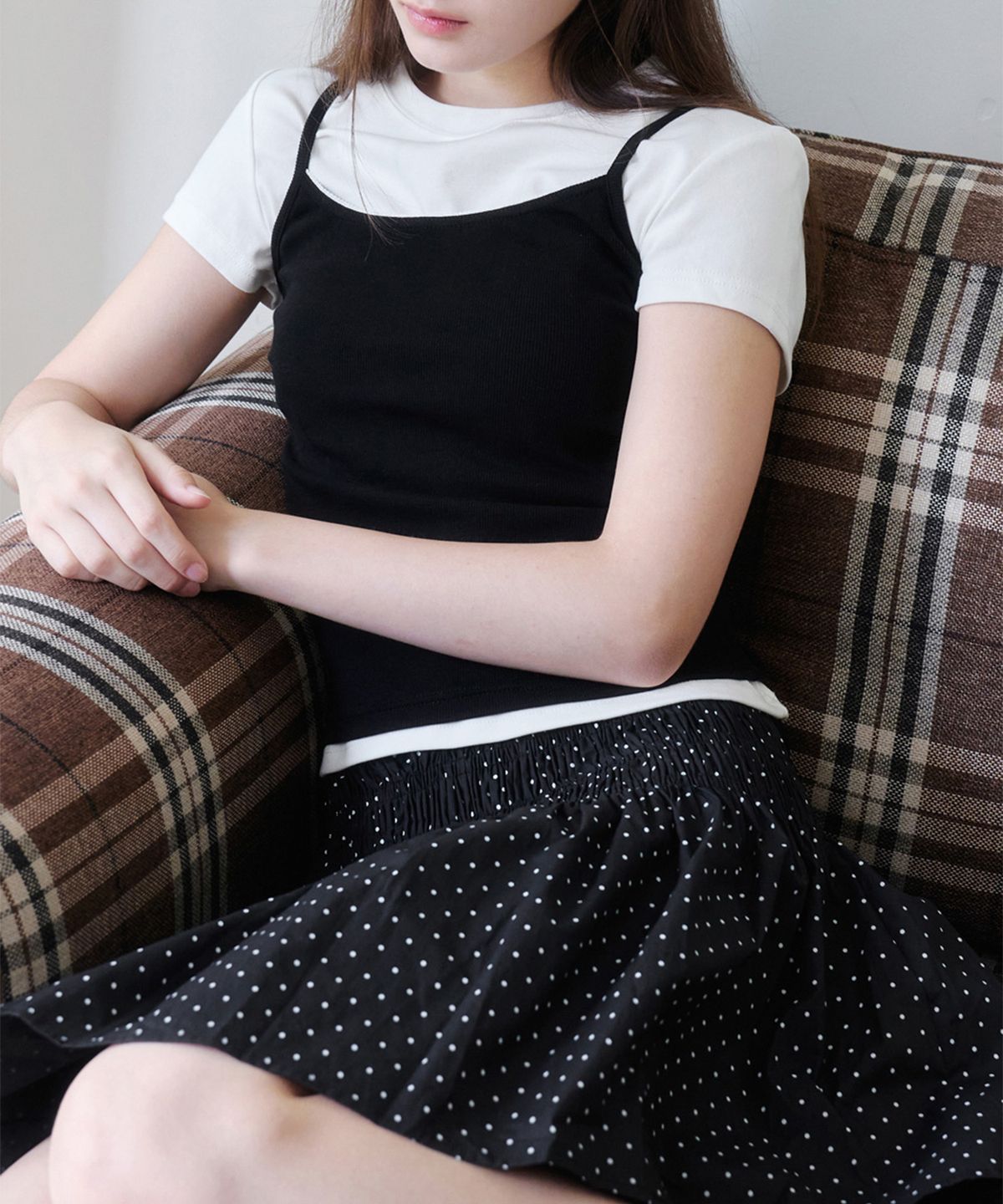 알키알카(ALKI ALKA) Smocked Dot Skirt (Black)