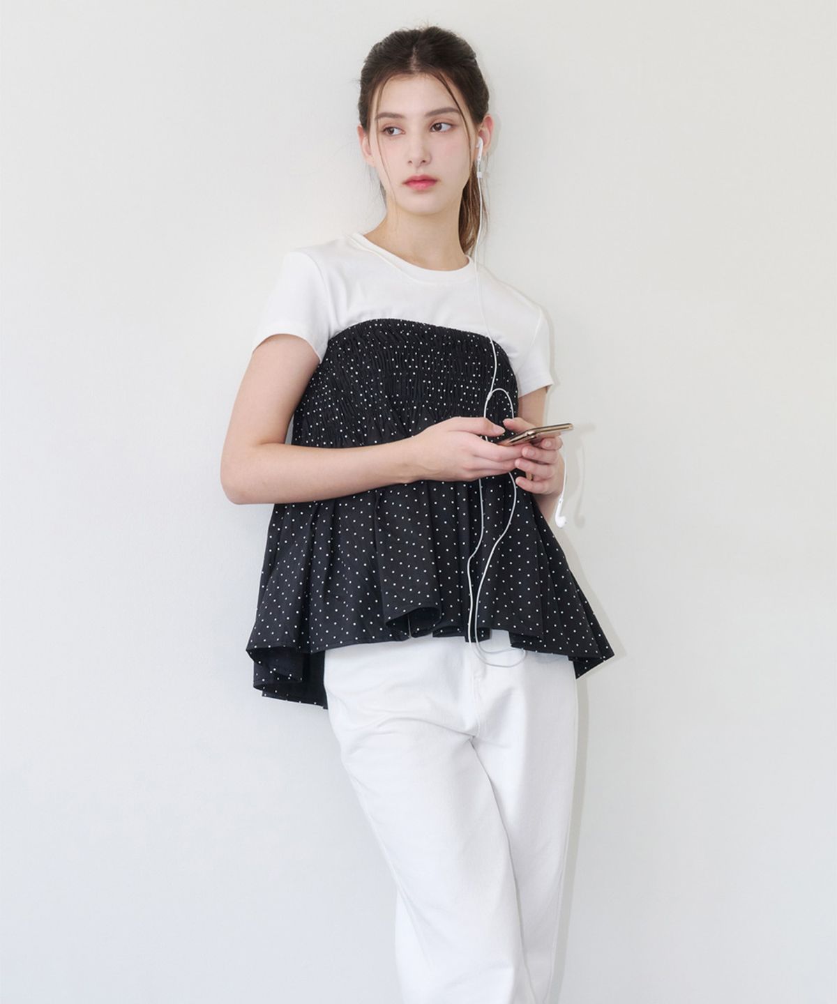 알키알카(ALKI ALKA) Smocked Dot Skirt (Black)