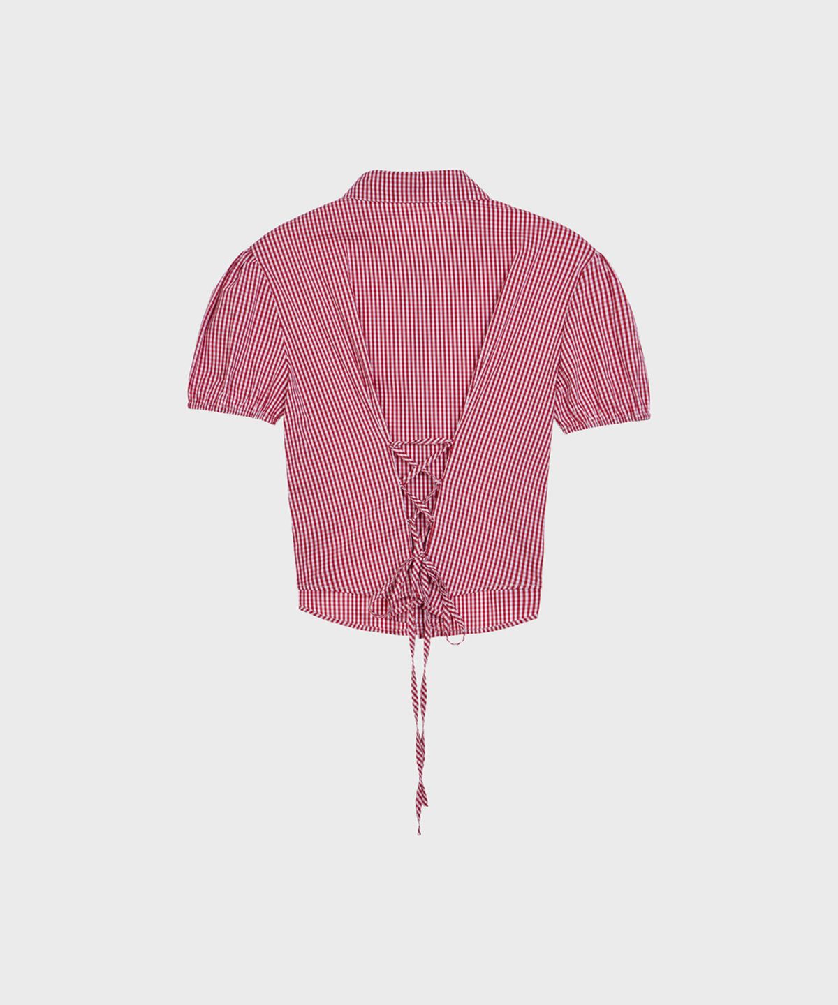 알키알카(ALKI ALKA) Check Puff-Sleeve Blouse (Red)