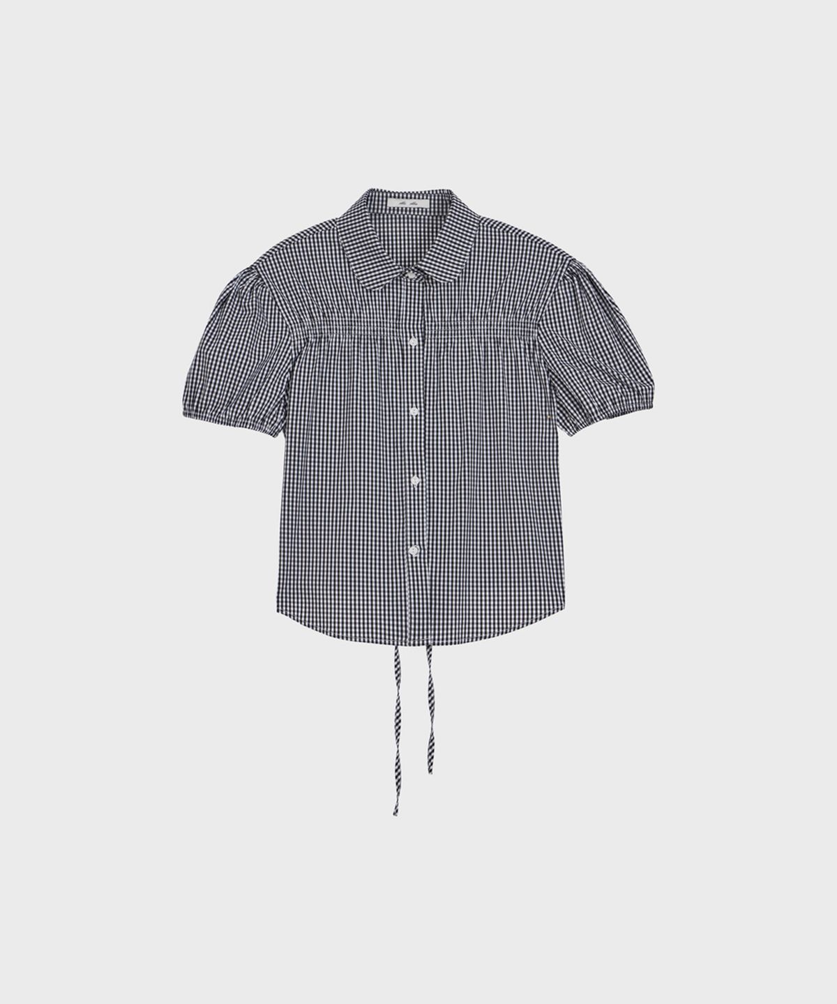 알키알카(ALKI ALKA) Check Puff-Sleeve Blouse (Black)
