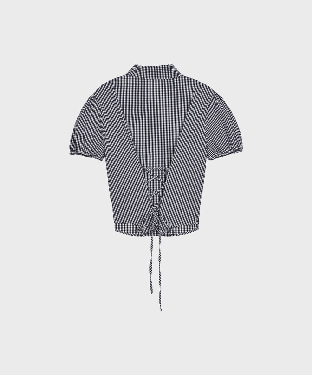 알키알카(ALKI ALKA) Check Puff-Sleeve Blouse (Black)