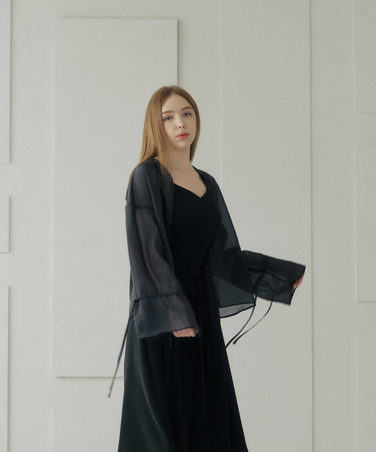 벨르마(BELLEMA) Sheer Organza Drawstring Cardigan