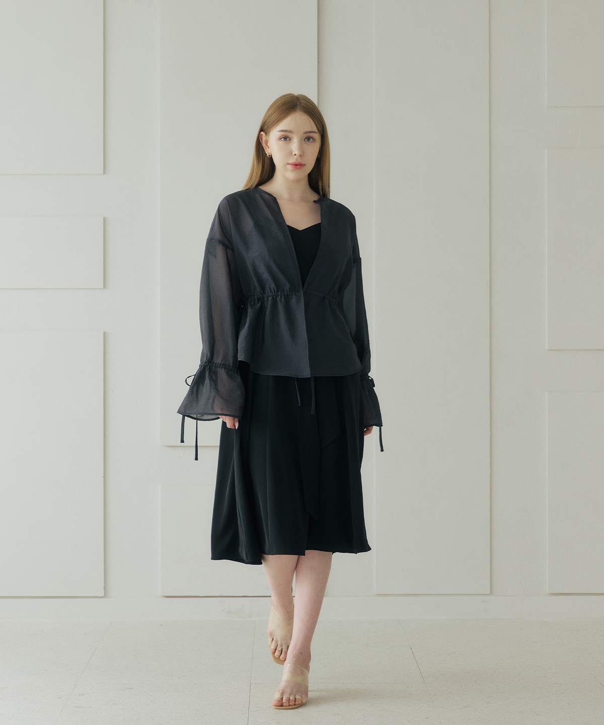 벨르마(BELLEMA) Sheer Organza Drawstring Cardigan