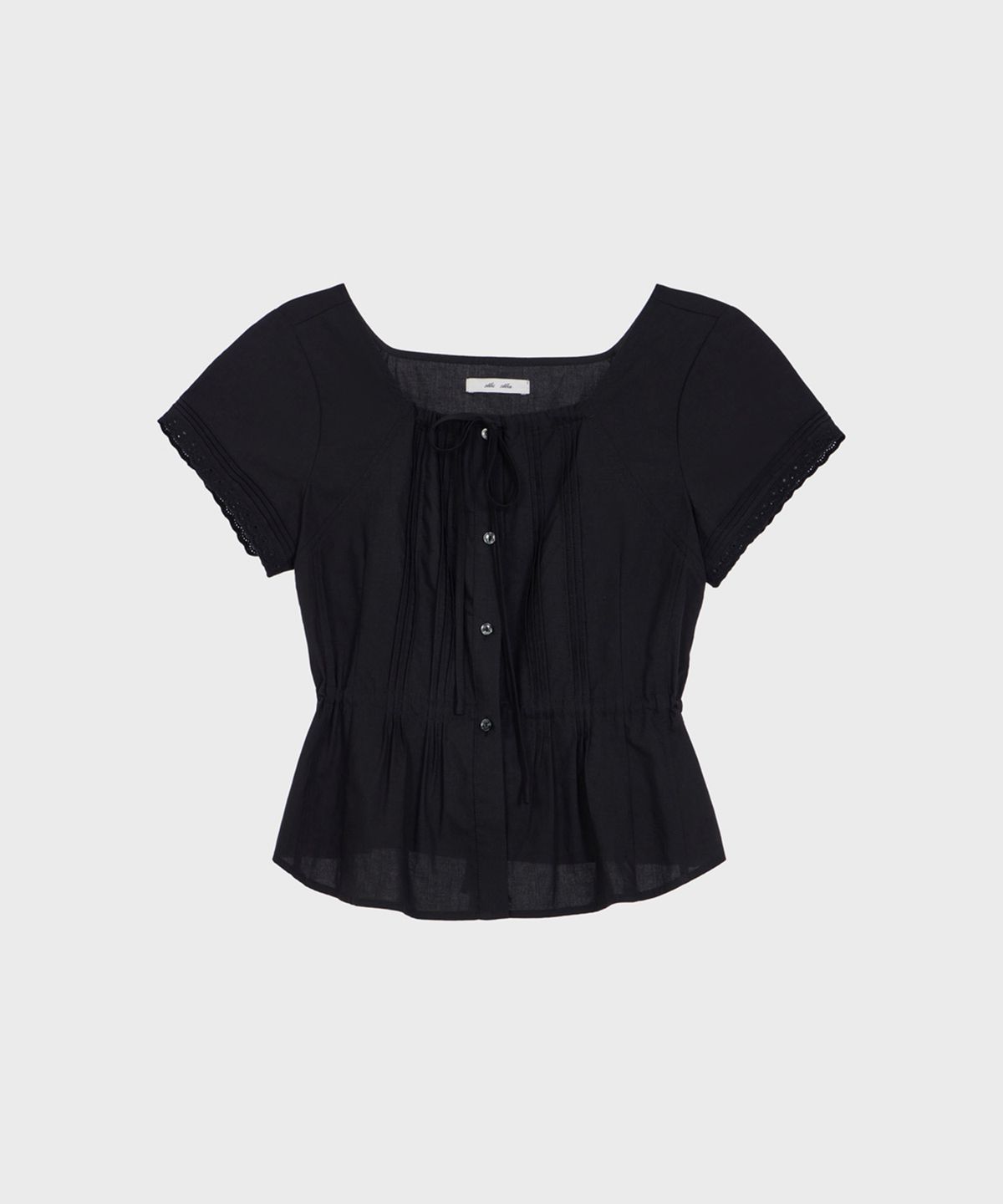 알키알카(ALKI ALKA) String Pintuck Blouse (Black)