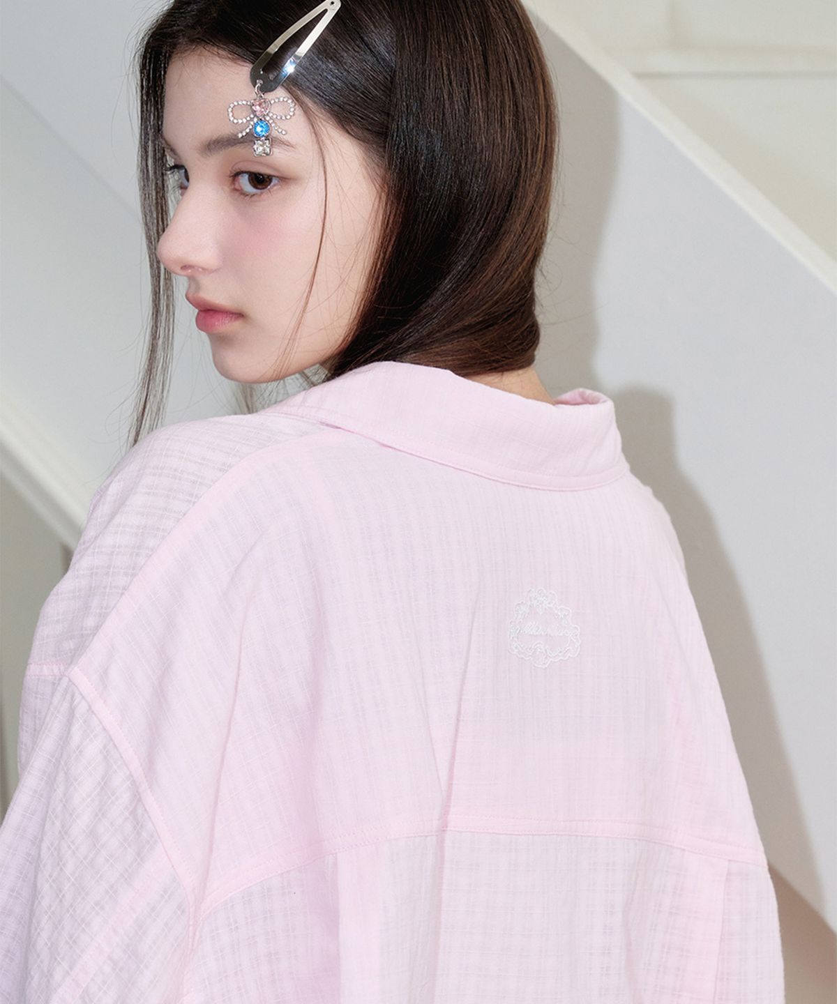알키알카(ALKI ALKA) Loose-Fit Check Shirt (Pink)