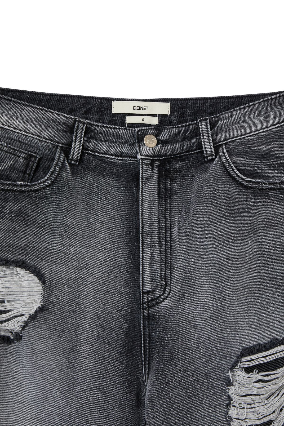 다이닛(DEINET) DESTROYED DENIM PANTS IN BLACK