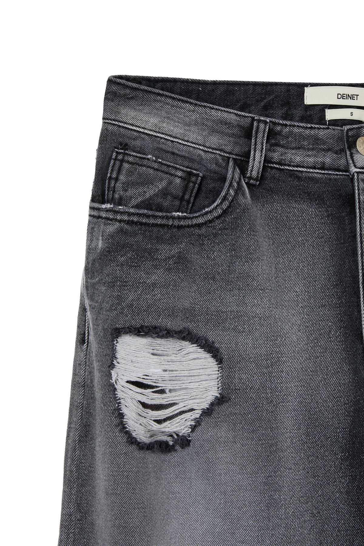 다이닛(DEINET) DESTROYED DENIM PANTS IN BLACK