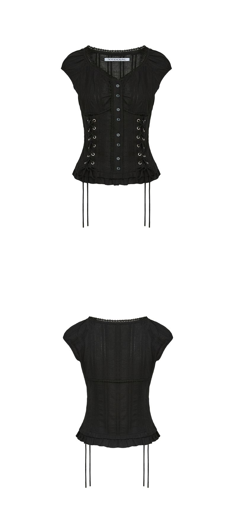 MUSINSA | NOTKNOWING Eyelet Lace Up Blouse (BLACK)