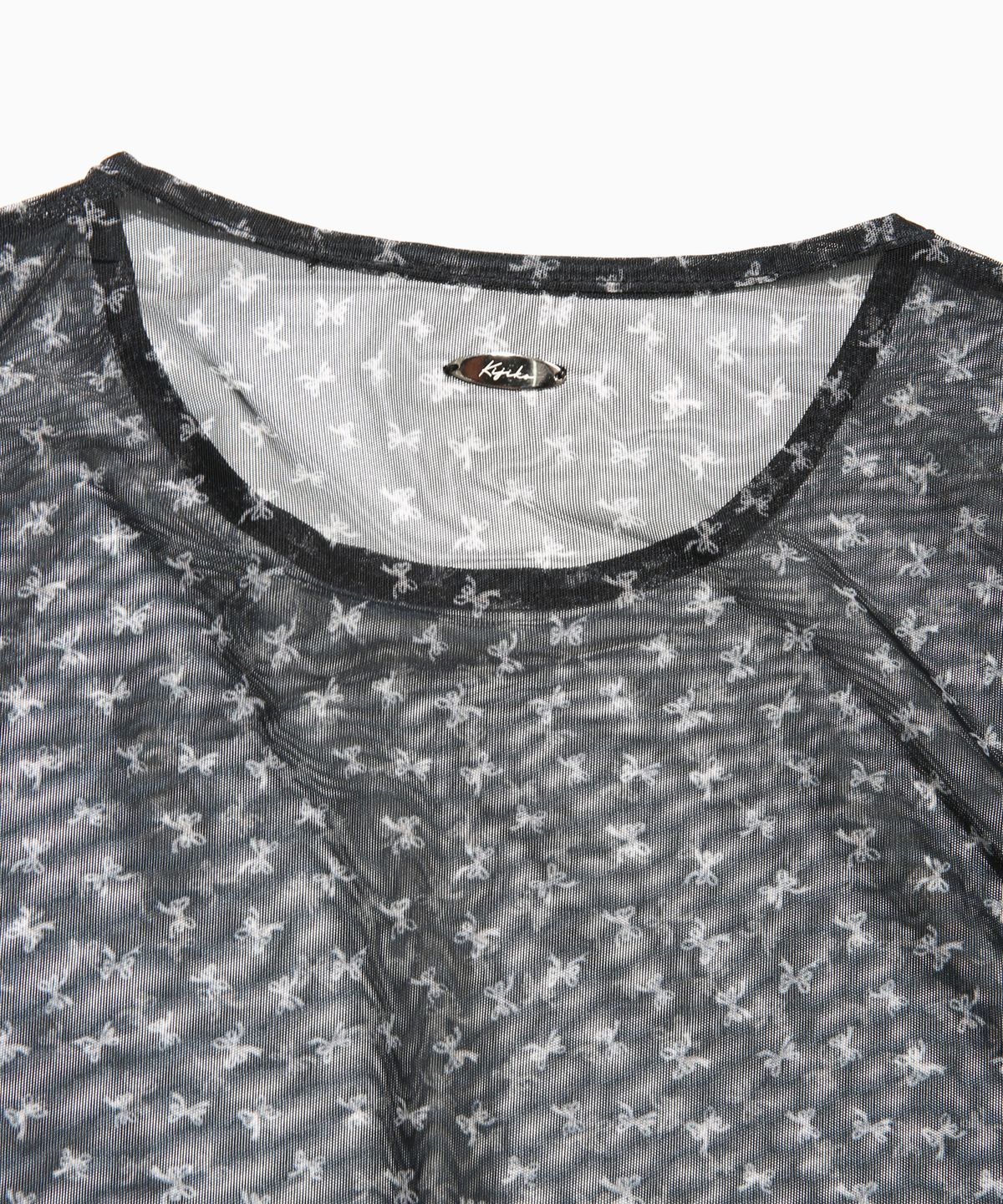 키지코(KIJIKO) ke301-Ribbon Mesh Long Sleeve Black