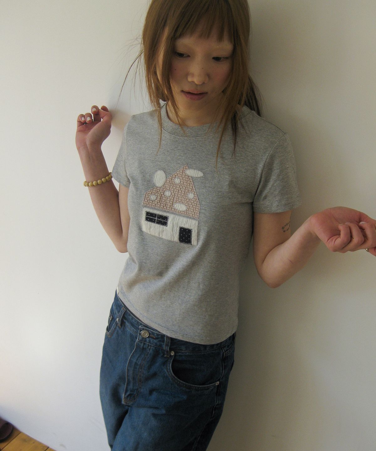나츠(NAATS) Dot home patch t-shirt, melange gray