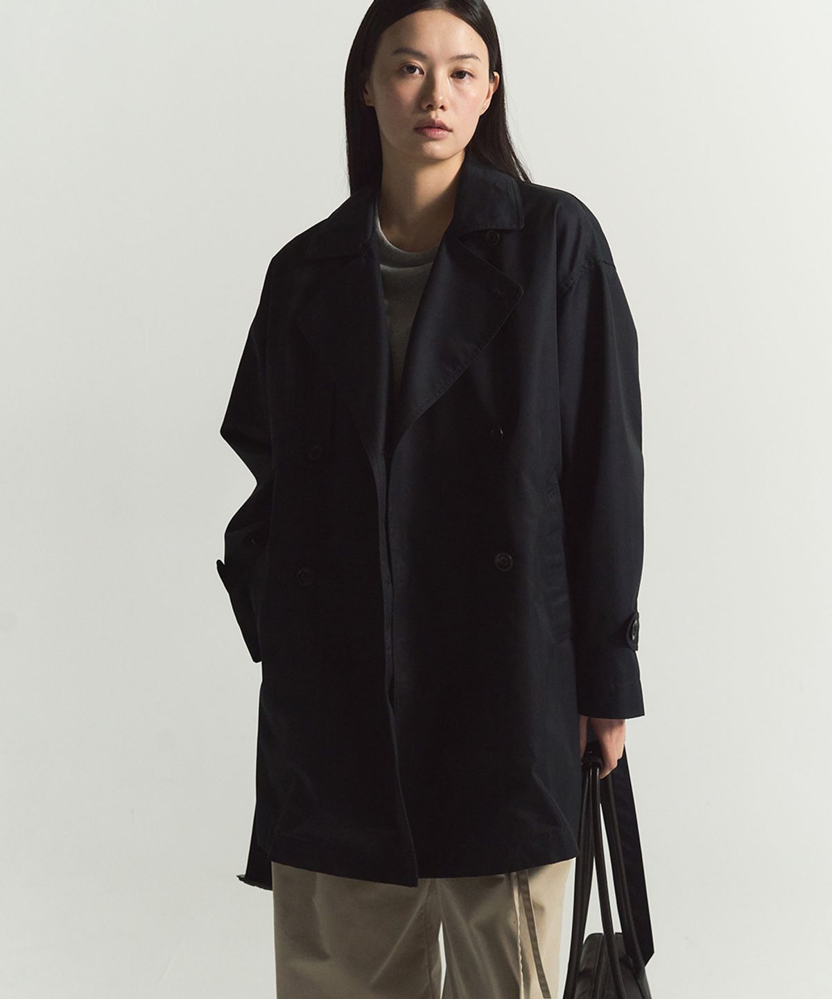 러프사이드 화이트라벨(ROUGH SIDE WHITE LABEL) Trench Half Coat Dark Navy