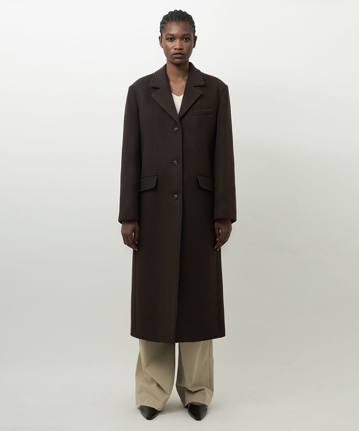 러프사이드 화이트라벨(ROUGH SIDE WHITE LABEL) Chesterfield Coat Dark Brown