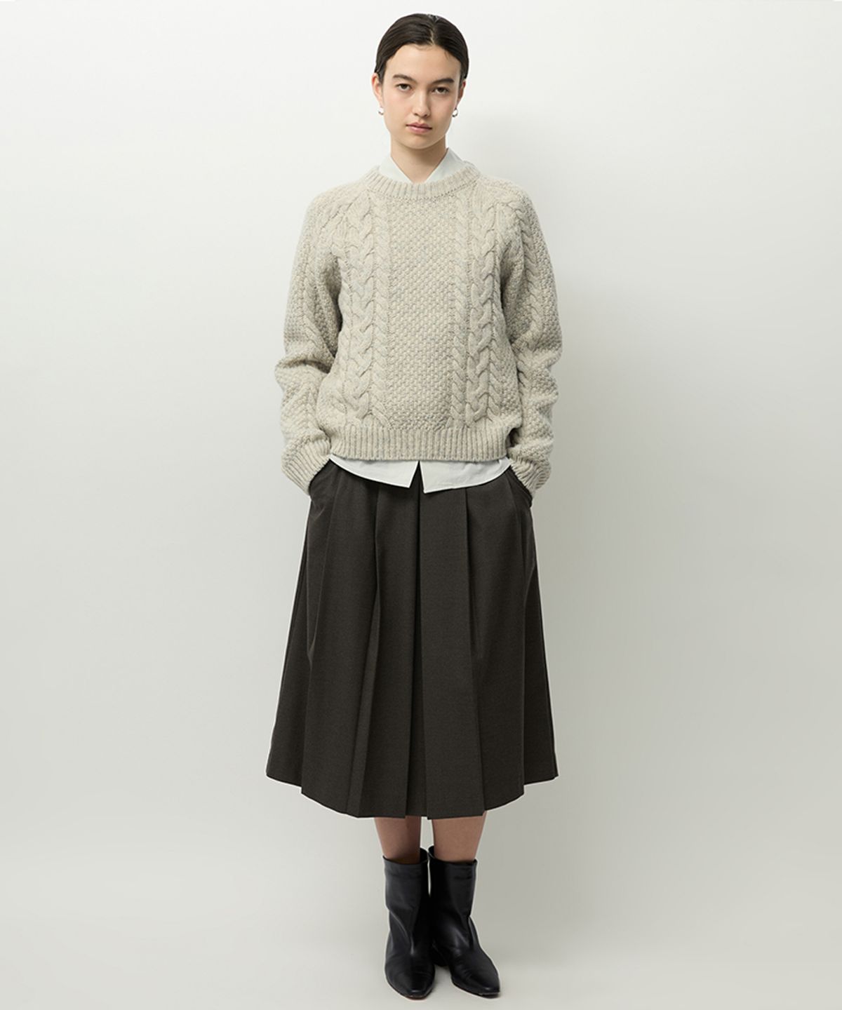 러프사이드 화이트라벨(ROUGH SIDE WHITE LABEL) Organ Pleated Skirt Brown