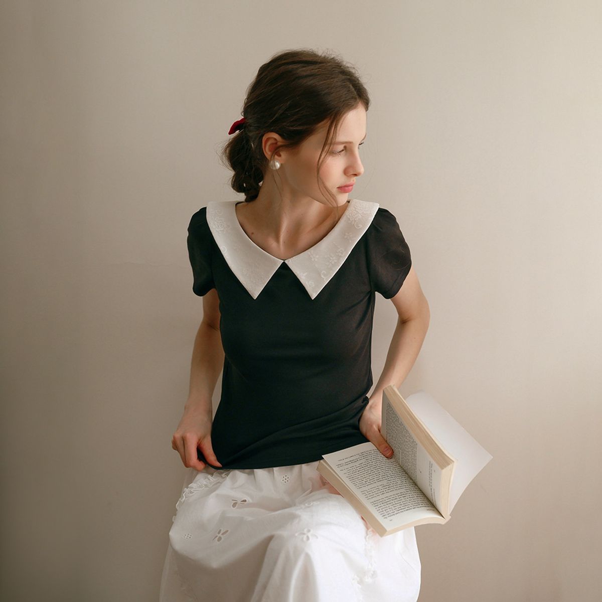 쎄무아듀(CEST MOIDEW) Cest_Embroidered collar short sleeve top