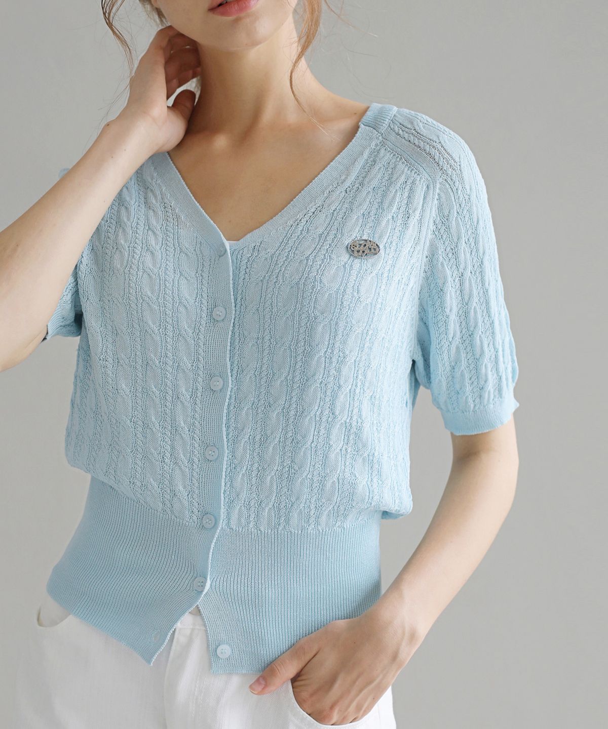 슬로우롤리(SLOWLOLLI) Airy summer cable knit cardigan_4 Colors
