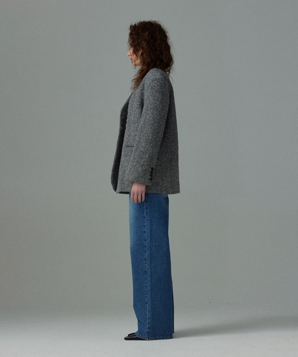 므아므(MMAM) [ESSENTIAL] Tweed collarless jacket