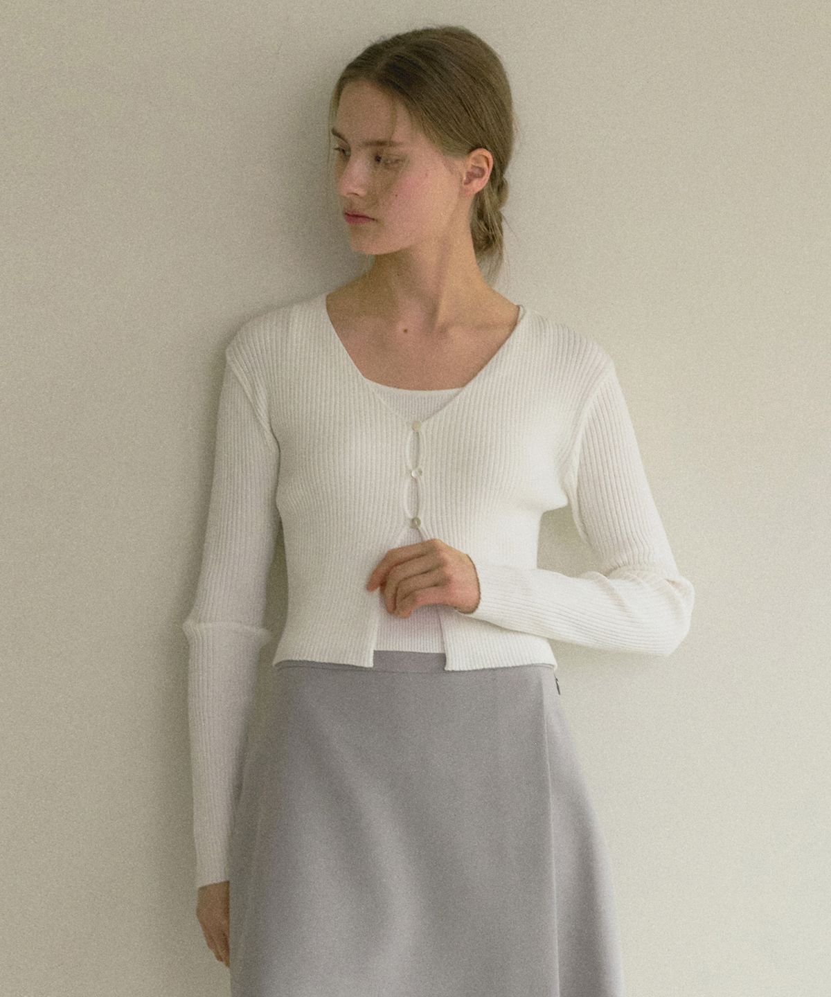 오떼뜨(OCTETTE) RIBBED BUTTON CARDIGAN_3COLOR