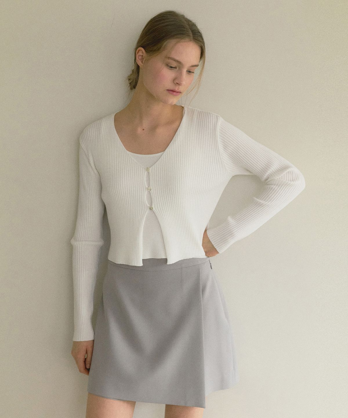 오떼뜨(OCTETTE) RIBBED BUTTON CARDIGAN_3COLOR