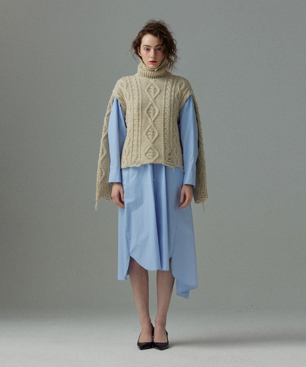 므아므(MMAM) [ESSENTIAL] Maxi pin tuck shirt dress