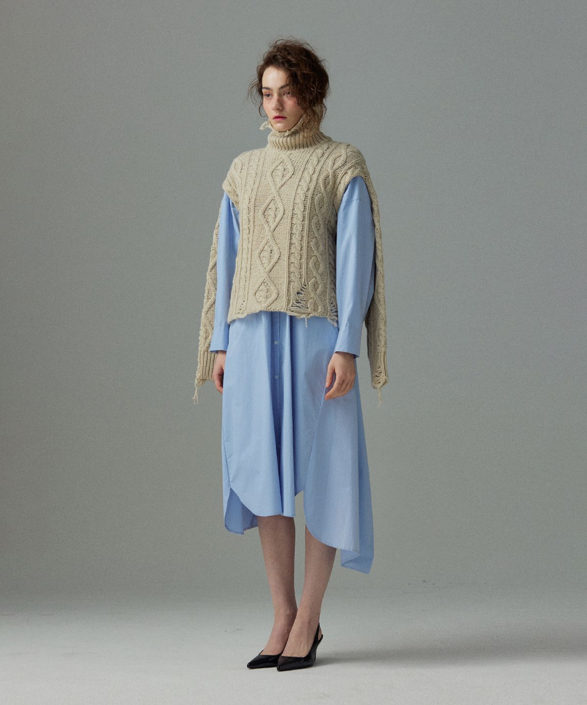 므아므(MMAM) [ESSENTIAL] Maxi pin tuck shirt dress
