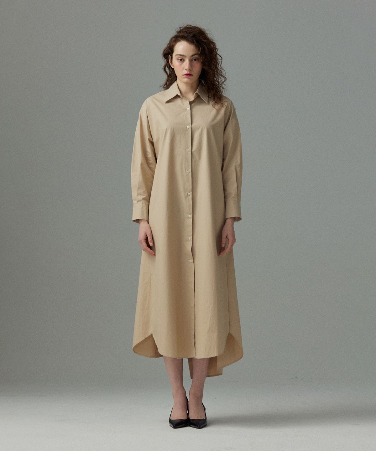 므아므(MMAM) [ESSENTIAL] Maxi pin tuck shirt dress