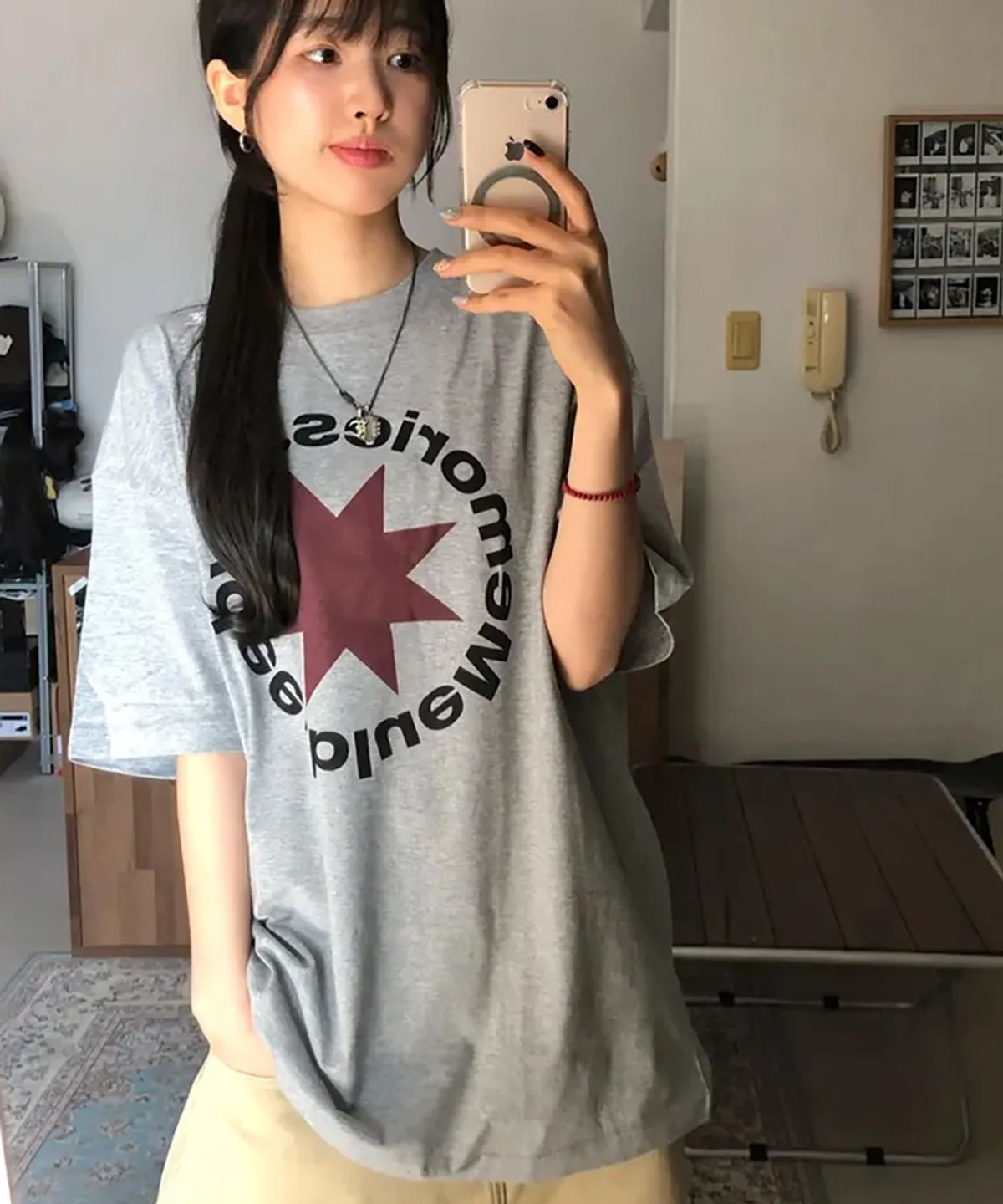 마이딥블루메모리즈(MY DEEP BLUE MEMORIES) Mm FRONT ROUND T-SHIRTS (GREY)