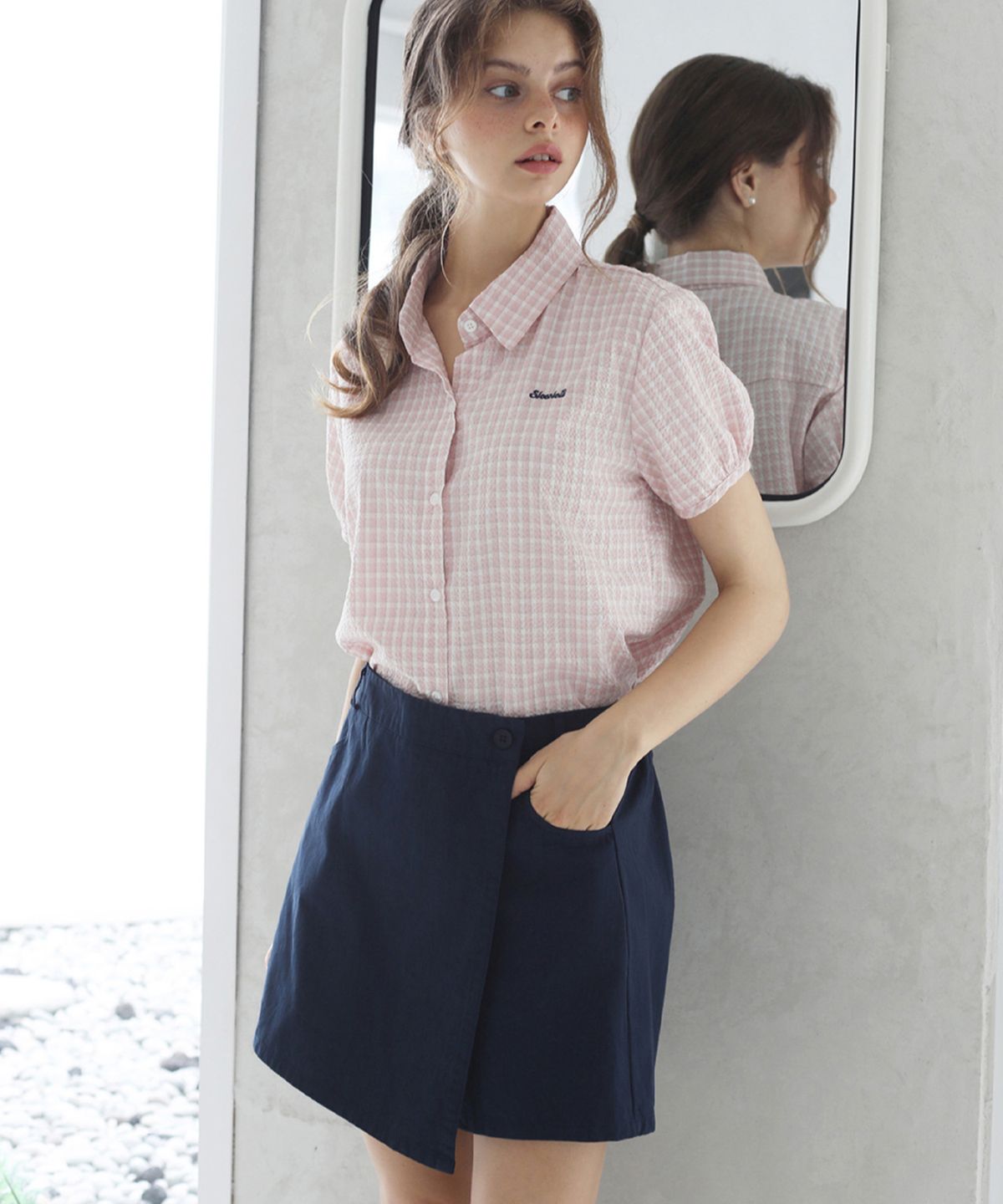 슬로우롤리(SLOWLOLLI) Cloud wrap mini skirt