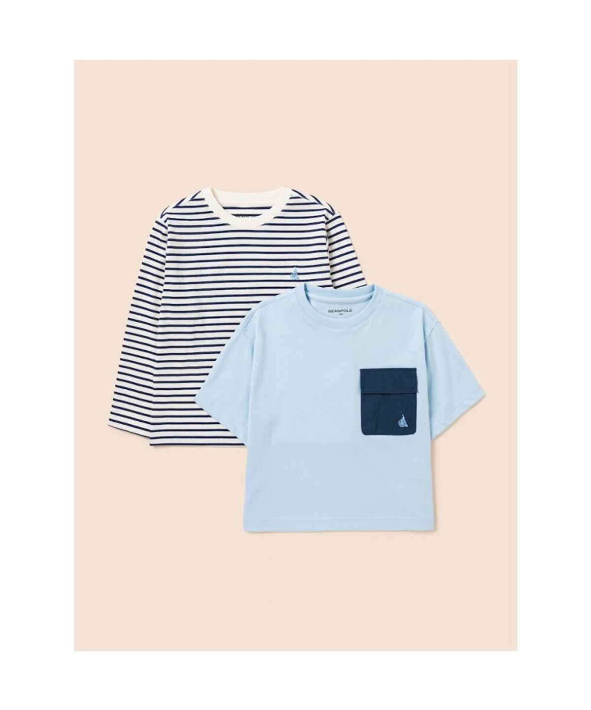 빈폴 키즈(BEANPOLE KIDS) 스트라이프 레이어드 반팔 & 긴팔 2PCS 상상세트  스카이 블루 (BI5741U02Q)